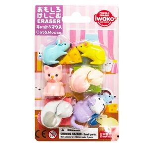 NEW Iwako Cat and Mouse Kawaii Eraser Set